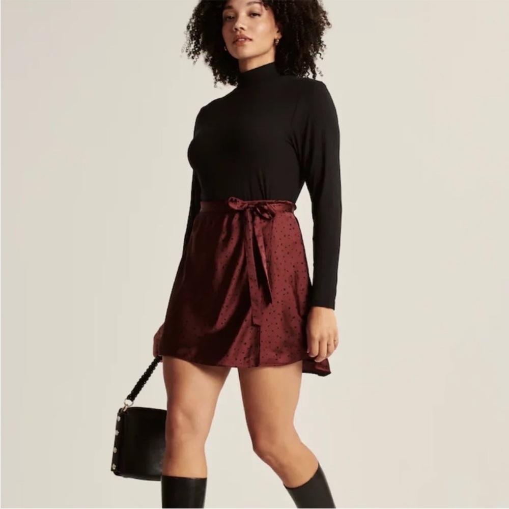 Abercrombie Satin Faux Wrap Maroon Burgundy Skirt